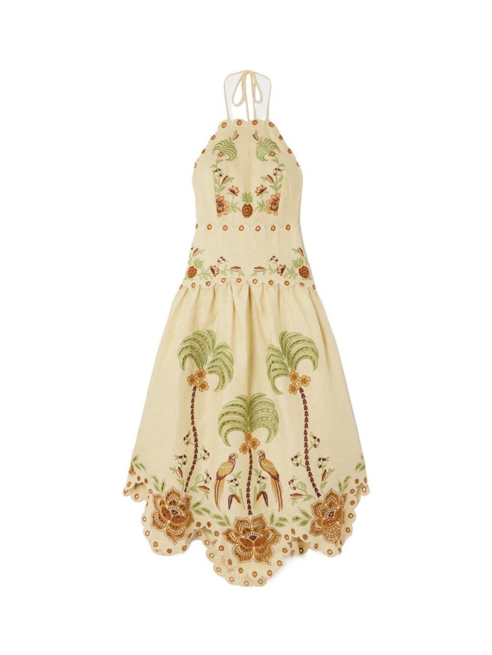 Farm Rio Sand Delicate Forest Richelieu Embroidered Midi Dress